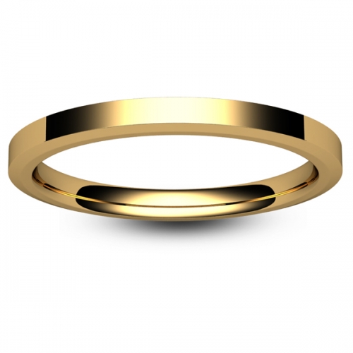 Flat Court Chamfered Edge -  2mm (CEI2-Y) Yellow Gold Wedding Ring
